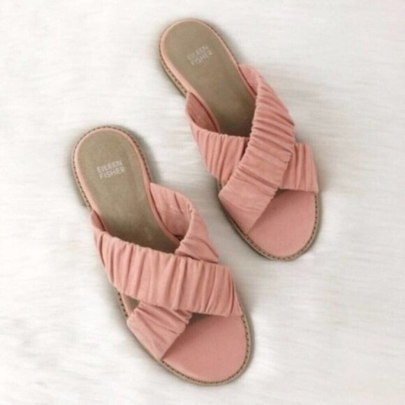 EILEEN FISHER Salmon Cross Slide Sandals  - Picture 2 of 6